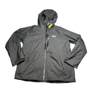 NWT Mountain Hardwear Firefall Mens XXL Black 2L Waterproof Hooded Jacket OM0366